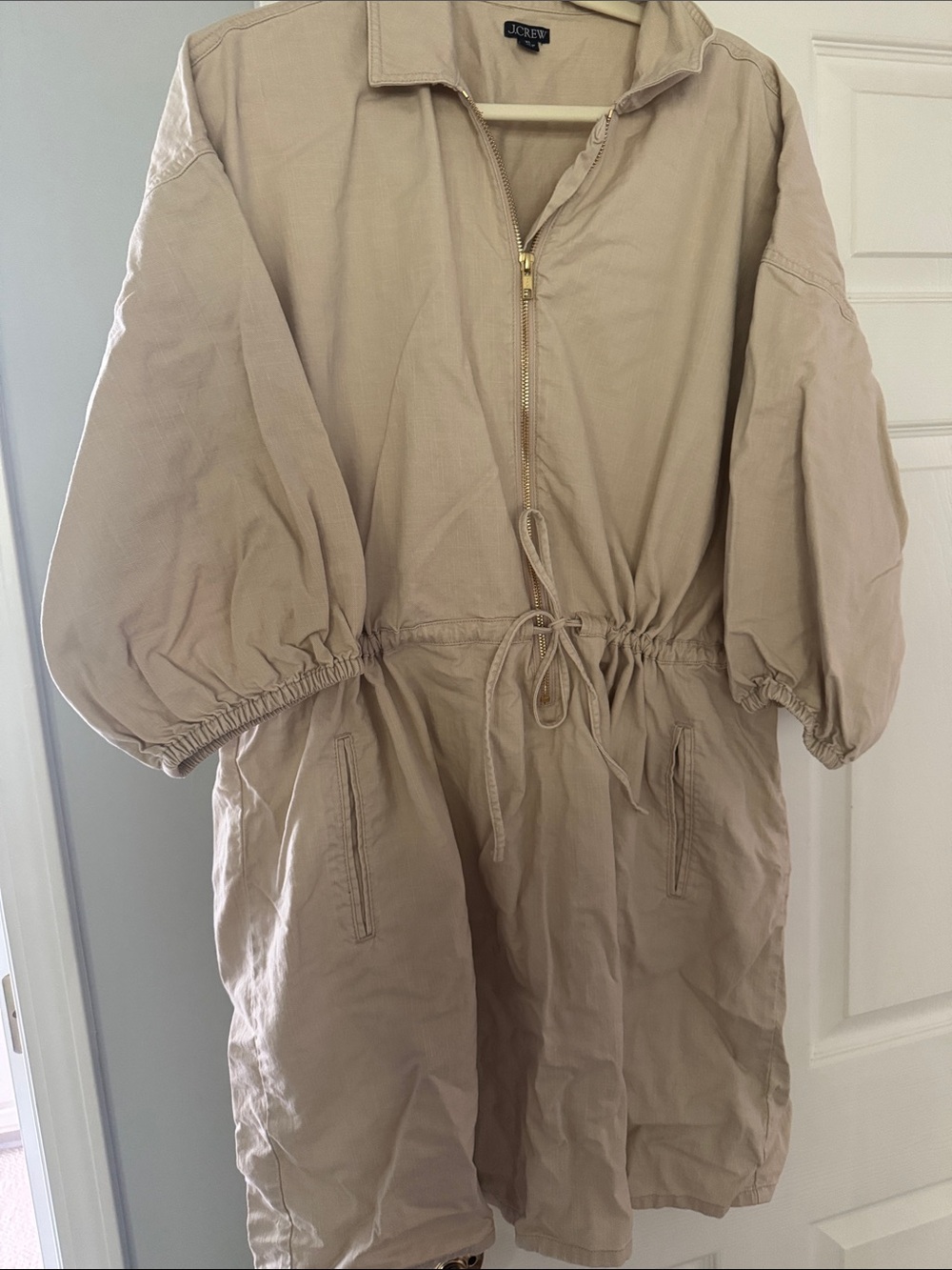 J. Crew Beige Drawstring Zip Front Utility Dress